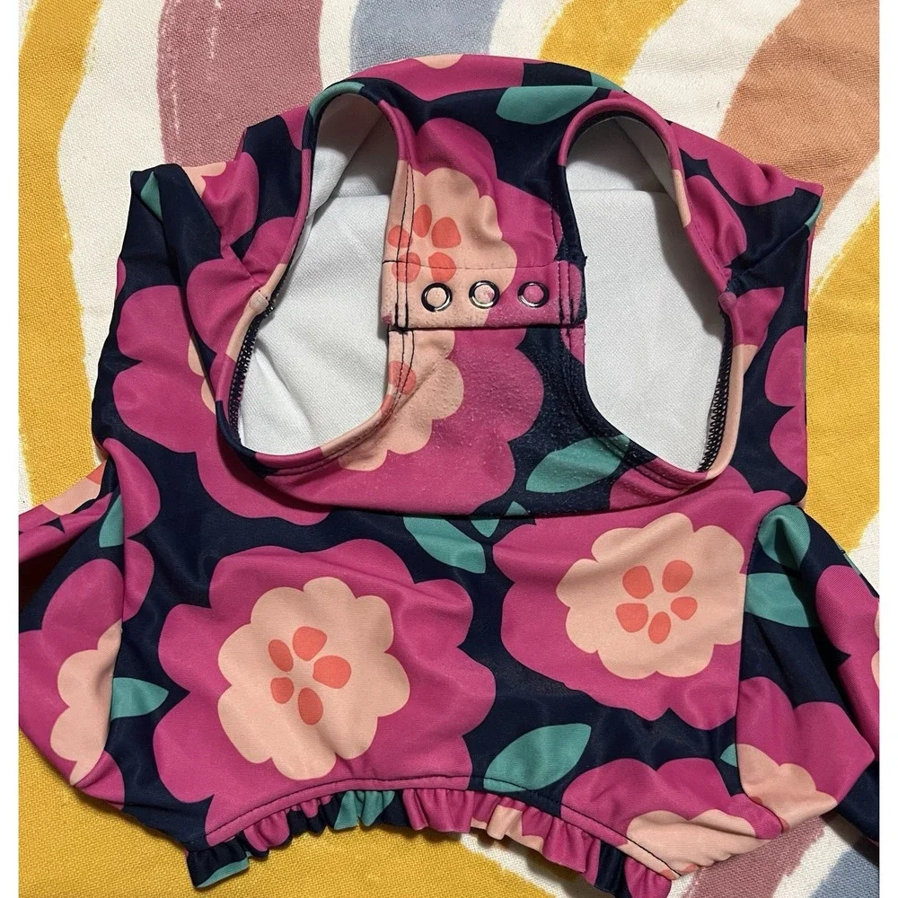 Carter's Girls 12M Long Sleeve One Piece Swimsuit Floral Pink Navy Green